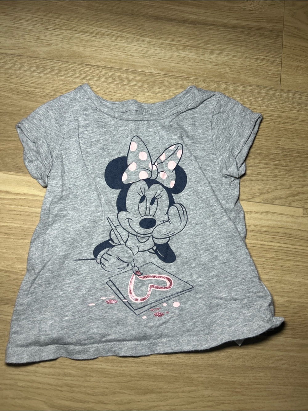 Disney Gray Tee with Minnie Mouse and Pink Polka Dot Bow